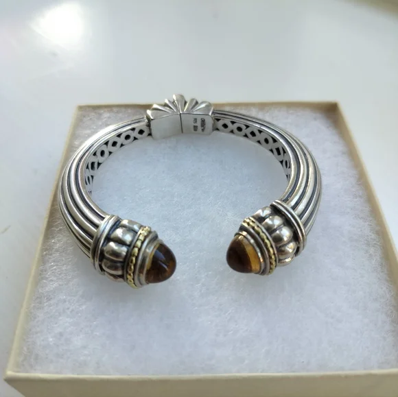Lagos 925 Sterling Silver 18K Yellow Gold Citrini Caviar Cuff